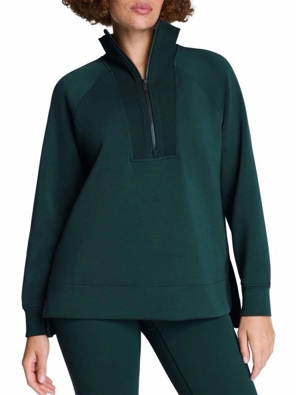 SPANX AirEssentials Brushed Half Zip Tunic Pullover Forest Green Sz M